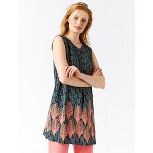 New WHITE STUFF Dress UK14/US10 Tunic Collarless Sleeveless Button Neck Bohemian